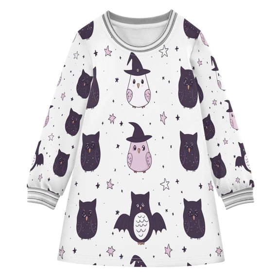 Cartoon Animal Pattern Girls'long-sleeved dress Thickened A-dress Warm Dress Basic Shirt Party Dresses