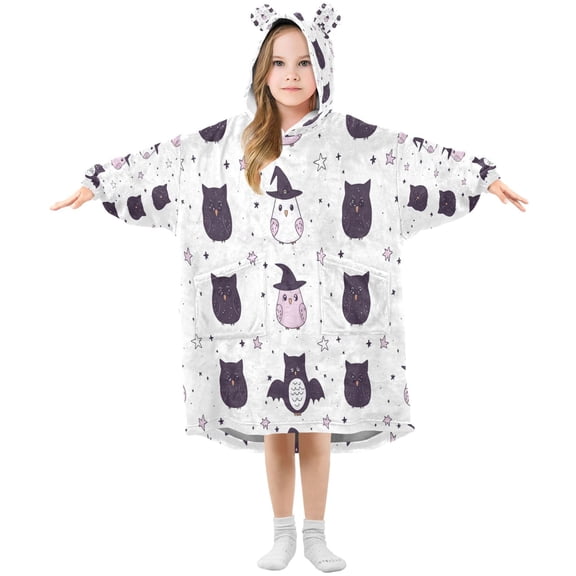 Cartoon Animal Pattern Wearable Blankets Hoodie Oversize Sherpa Wearable Soft Blanket Warm Cozy 3-14 Age
