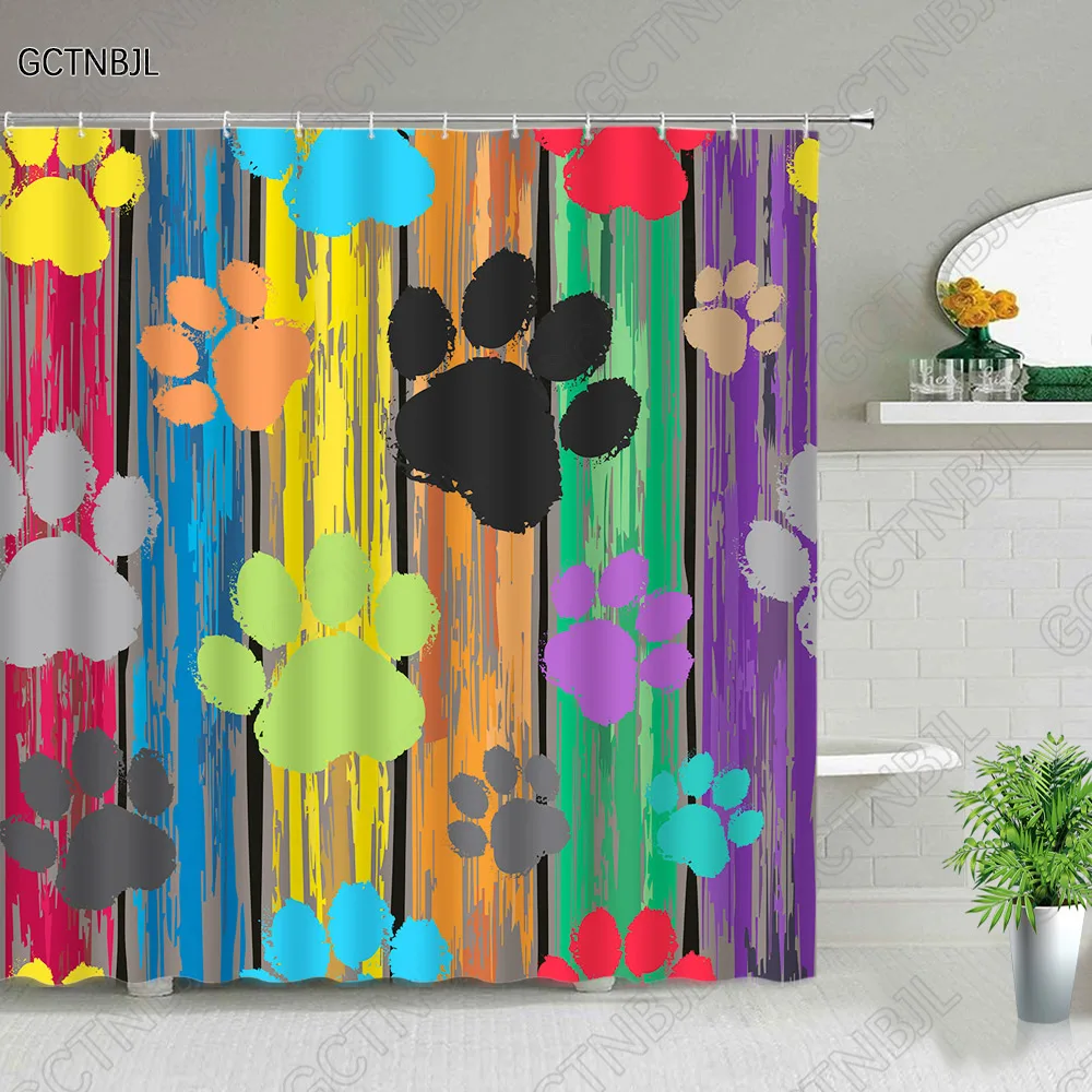 Cartoon Animal Plant Shower Curtains Flower Dog Paw Print Kid Home r