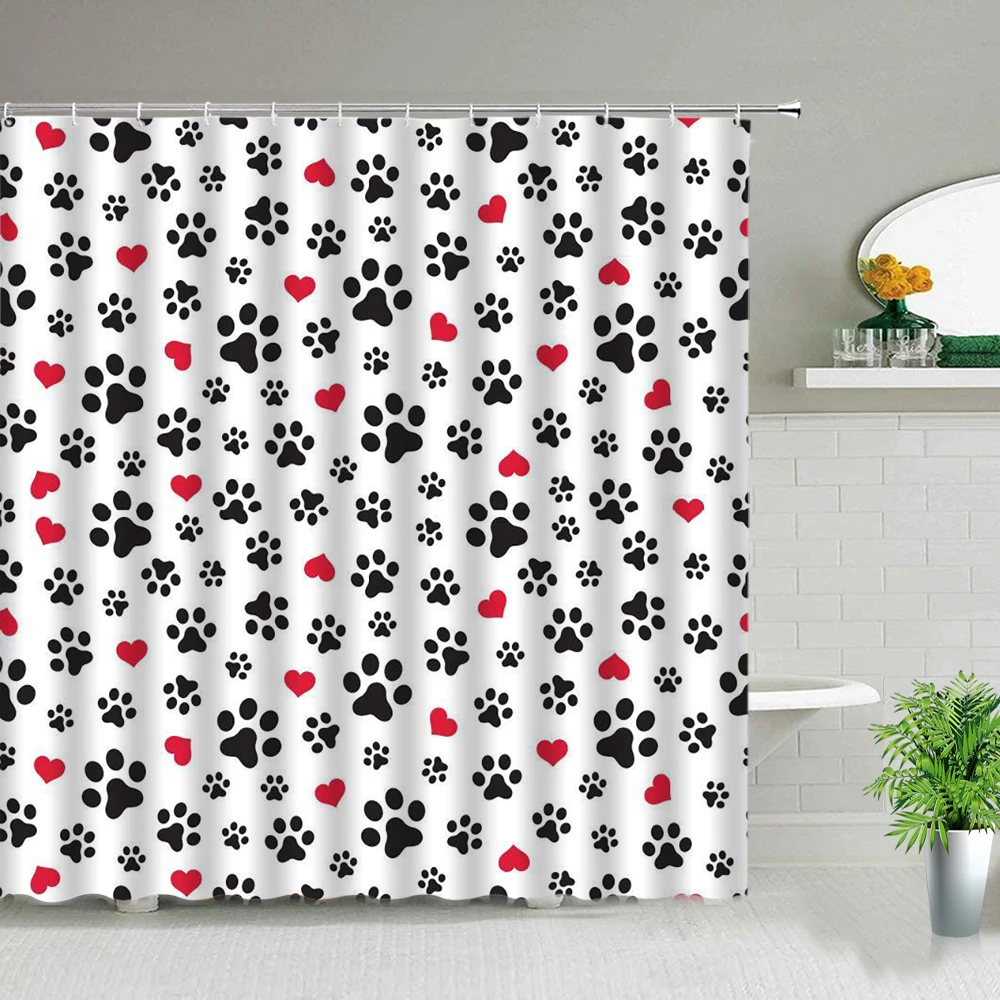 Cartoon Animal Plant Shower Curtains Flower Dog Paw Print Kid Home r ...