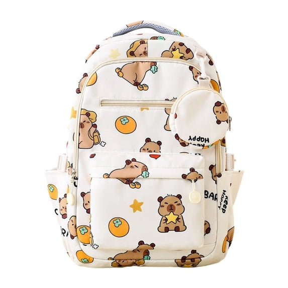 Cartoon Animal Print Backpack Middle Elementary With Detachable Mini Coin Pouch Side Mesh Pocket Waterproof Back To School Bookbag