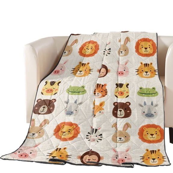 Cartoon Animal Quilted Comforters Cooling Blanket Oversized King Size, Lion Tiger Monkey Zebra Rabbit Linen Cold Comfort for Hot Sleepers Lightweight Air Conditioning Quilt Blanket for Bed