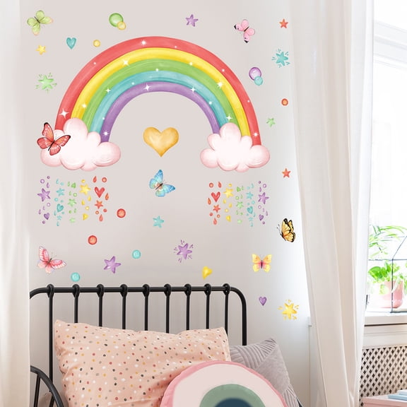 Cartoon Animal Rainbow Cloud Butterfly Detachable Wall Sticker,Used for Art Wallpaper,Living Room And Game Room Decoration