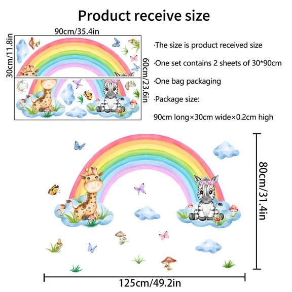 Cartoon Animal Rainbow Cloud Butterfly Detachable Wall Sticker,Used for Art Wallpaper,Living Room And Game Room Decoration