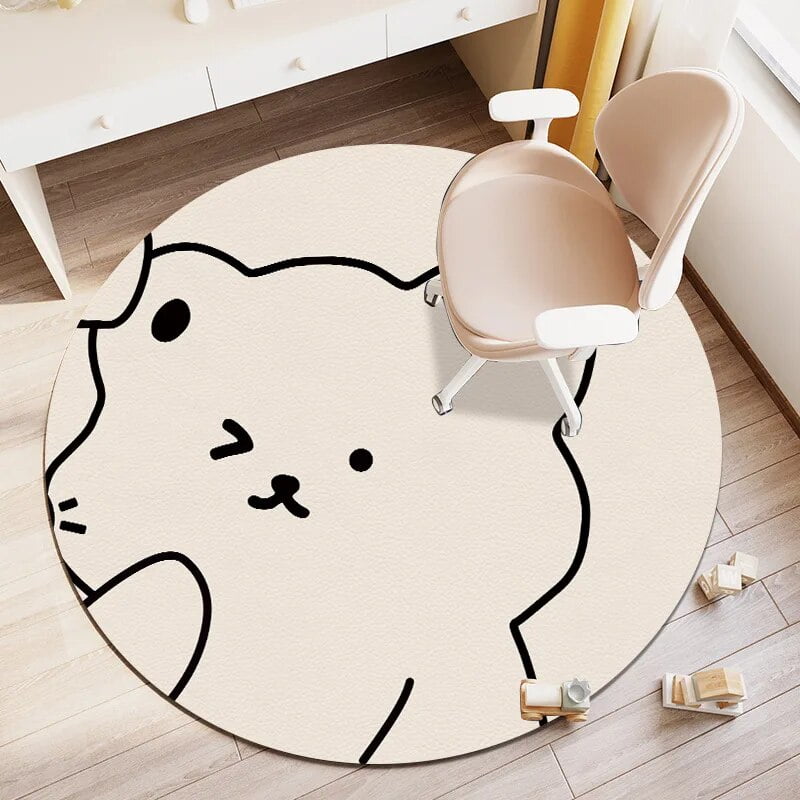 Cartoon Animal Round Carpet Plush Floor Mat for Bedroom Living Room