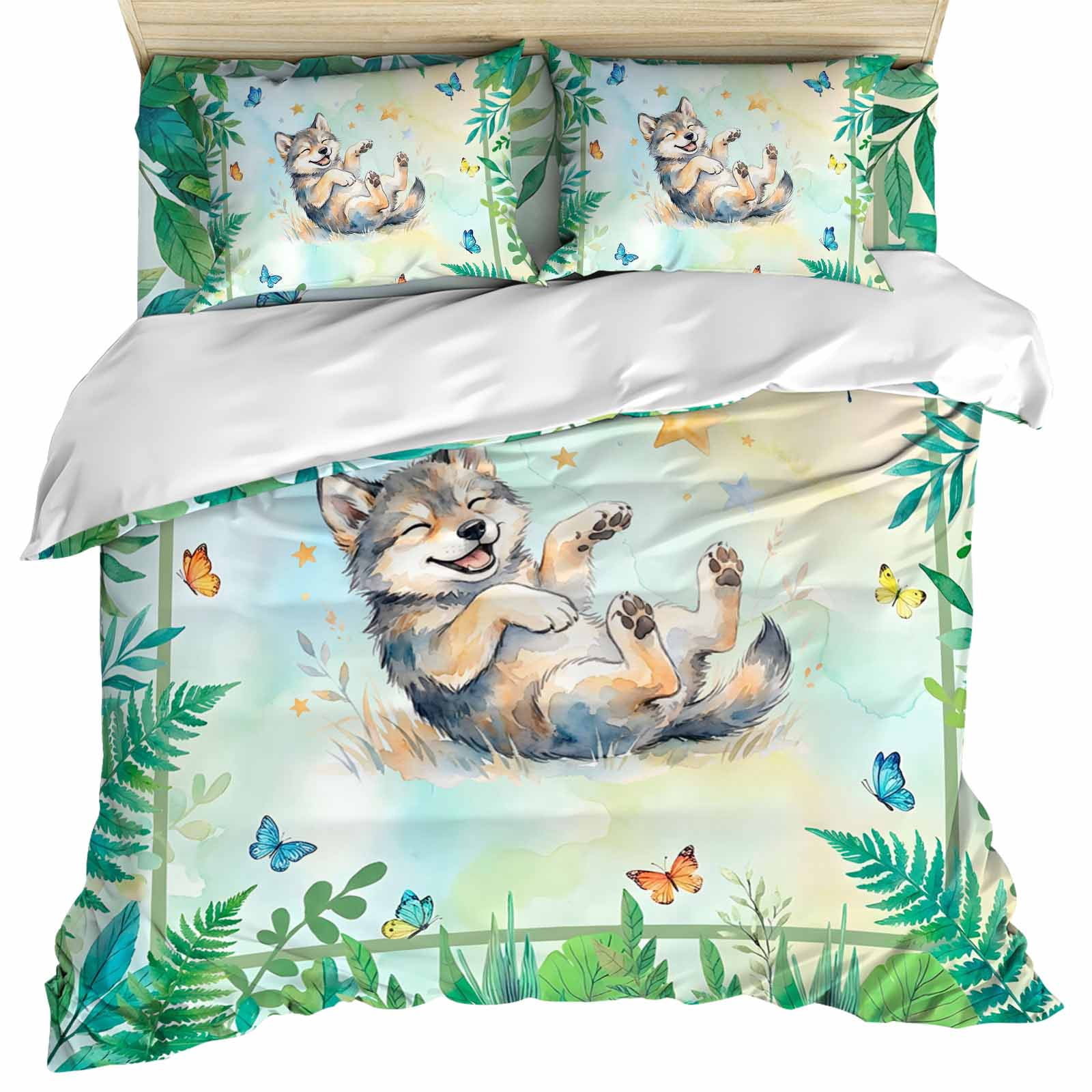 Cartoon Animal Set of 4 Bedding Quilt Covers, Funny Wolf Summer ...