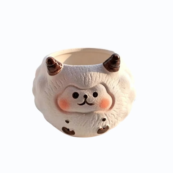 Cartoon Animal Shaped Ceramic Plant Pot Holder with Cavity for Tabletop Windowsill Indoor Greenery Display Cute Desktop Decor