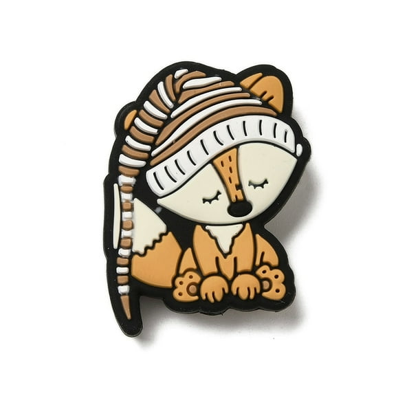 Cartoon Animal Silicone Beads Orange Fox 30x24x8.5mm Hole: 2mm