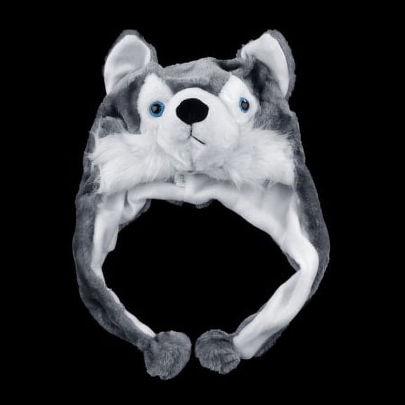 Cartoon Animal Style Wolf Hat Cute Fluffy kids Cap Soft Warm Scarf Earmuff Plush Hat Mascot Huskies Hat~~