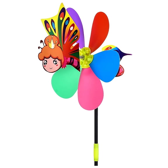 Cartoon Animal Tail Pinwheel for Garden Yard and Outdoor Decor Handheld Wind Spinner Toy with Plastic Blades and Support Rod