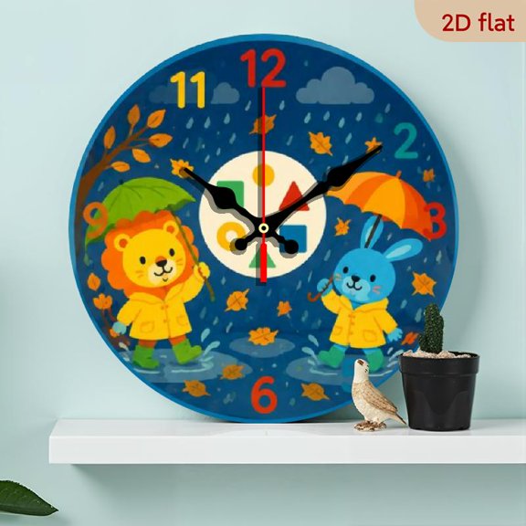 Cartoon Animal Theme Clock for Kids Bedroom and Living Room, Cute Lion and Rabbit Design Ideal Gift for Family and Friends, Decorative Wall Clock for Children