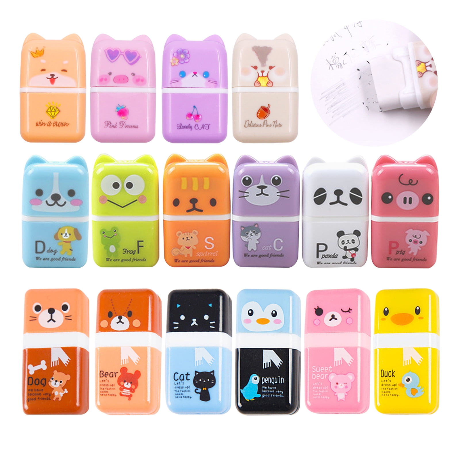 6 Pcs Cute Pencil Eraser, Cartoon Animal Themed Roller Colorful Rectangle Eraser Pencil Rubber Erasers For Kids School Office Supply Stationery