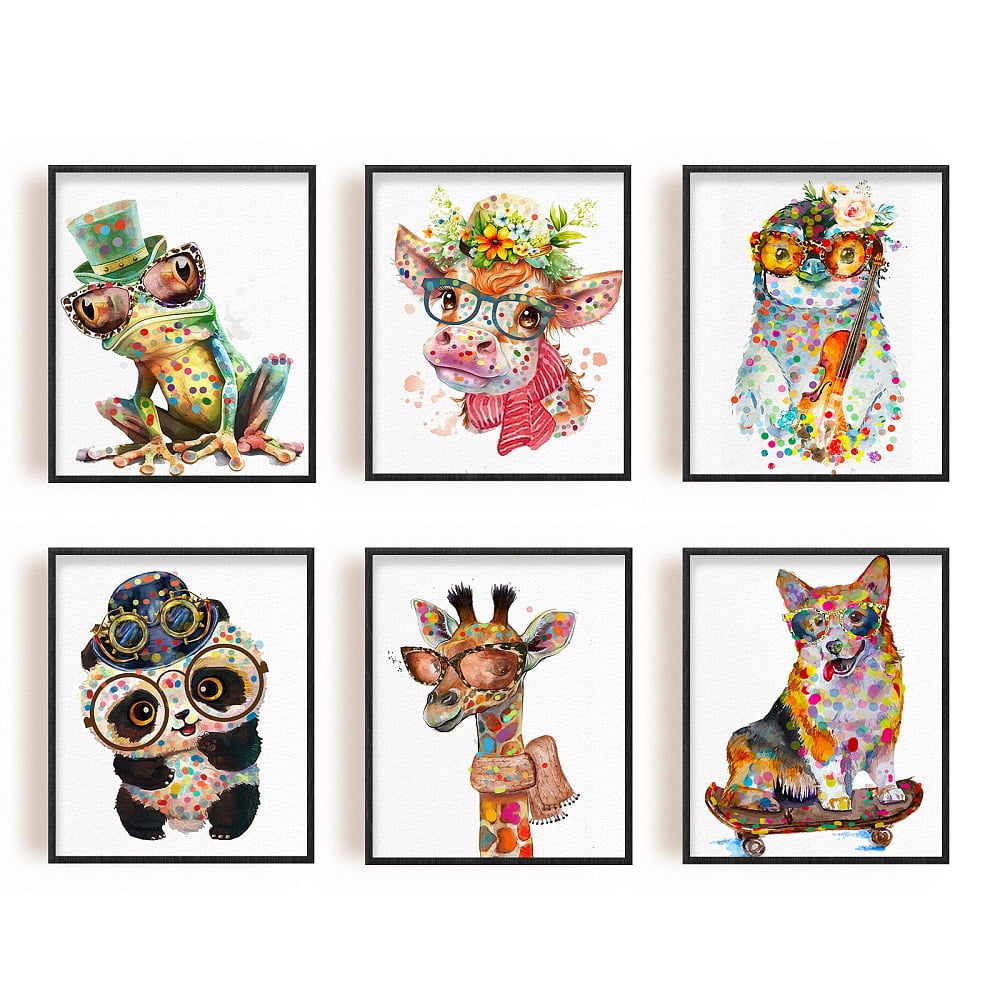 Cartoon Animal Wall Art Canvas Print Colorful Funny Animals Wall