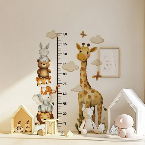Cartoon Animal Wall Sticker Height Measurement Sticker Giraffe Ruler Wall Decals Peel and Stick Vinyl Wallpaper Art Decor for Kids Room Nursery Bedroom Playroom Decoration 62.3x41.5in