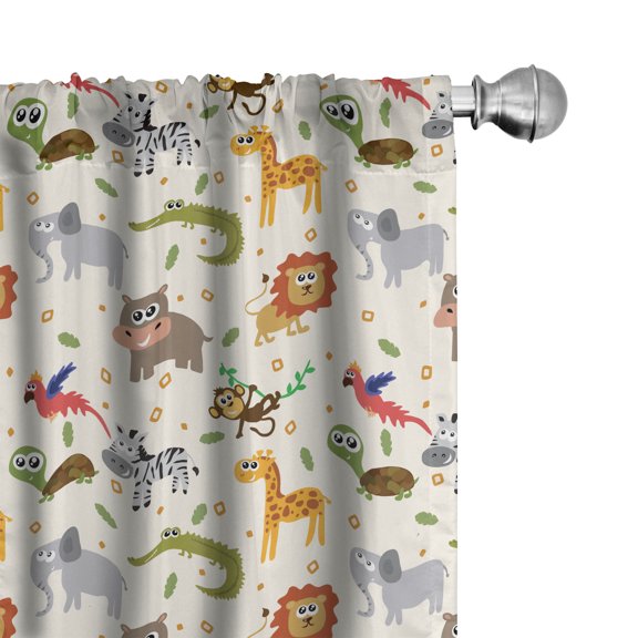 Ambesonne Cartoon Animal Window Curtains, Savannah Life Funny, Each 28" W x 84" L, Multicolor