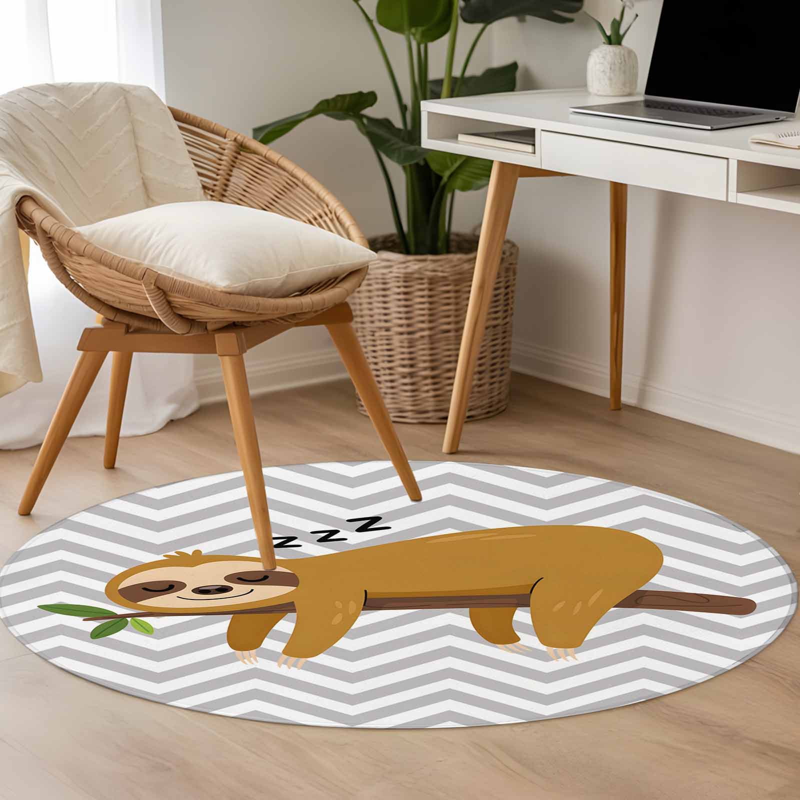 Cartoon Animals 3.3ft Round Rug for Bedroom Reading Corner, Brown ...