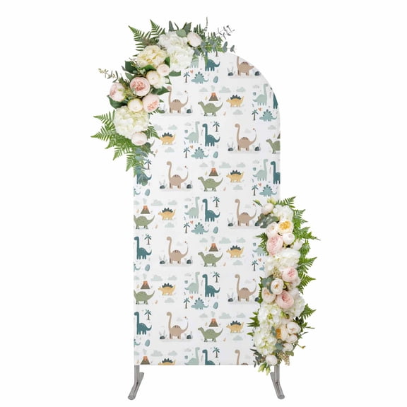 Cartoon Animals Arch Backdrop Cover 5FT, Funny Dinosaur Tropical Plants Forest Spandex Fitted Stretchy Arch Stand Covers, Round Top Chiara Backdrop Cover for Wedding Party Birthday Baby Shower