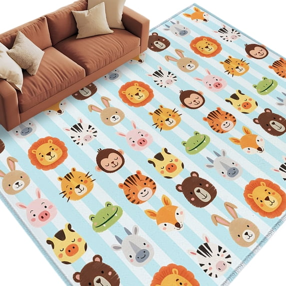 Cartoon Animals Area Rug 5x8 Washable Rug Non Slip Lion Tiger Monkey ...