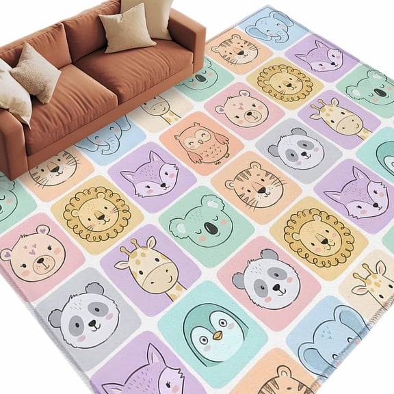 Cartoon Animals Area Rug 5x8 Washable Rug Non Slip Modern Cute Elephant Lion Koala Fox Large Area Rug Soft Stainresistant Indoor Floor Carpet for Living Room Bedroom Home Office Dining Room Nursery