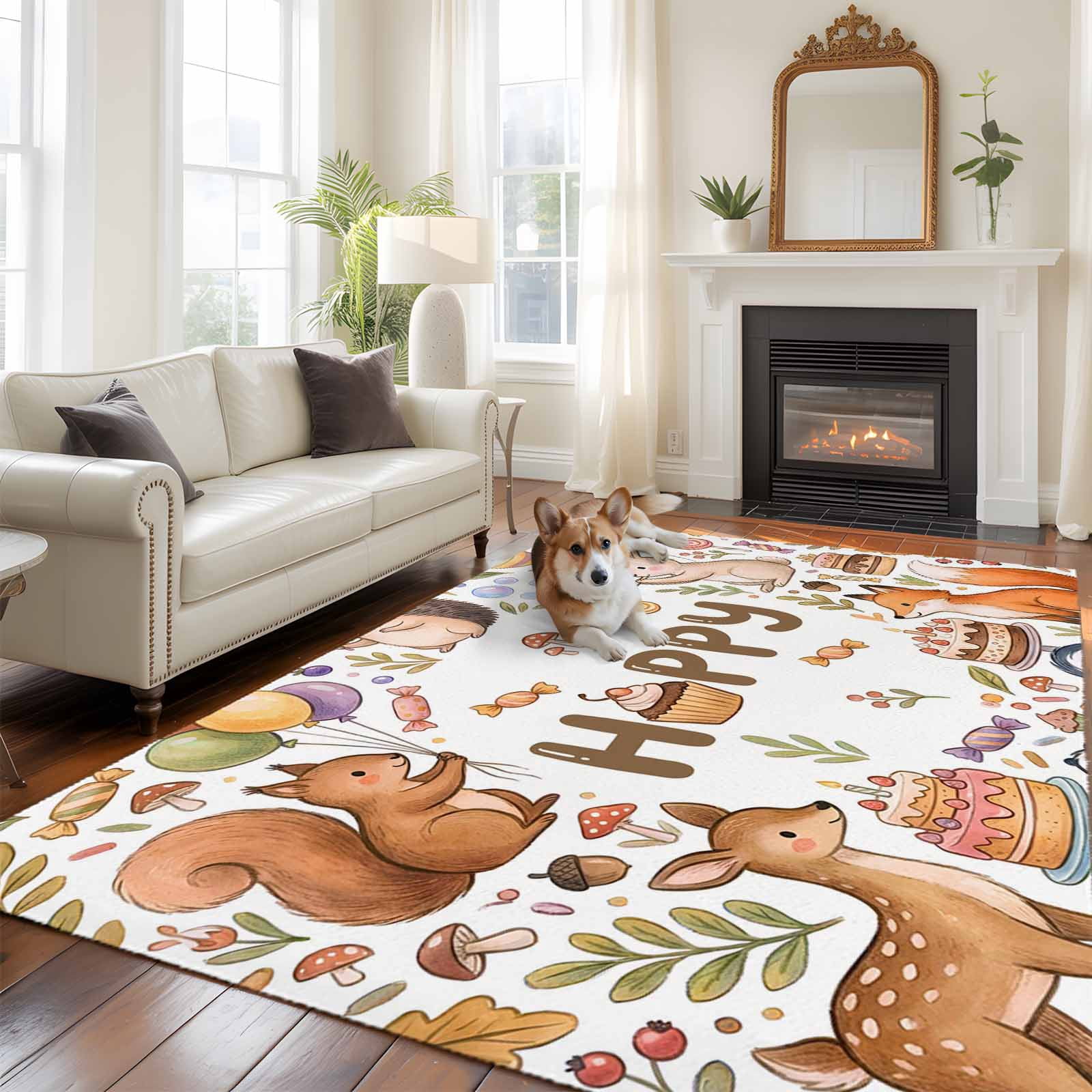 Hedgehog Rug Cartoon Animals Area Rugs 5x7 ft Happy Cakes Deer Squirrels Hedgehogs ...