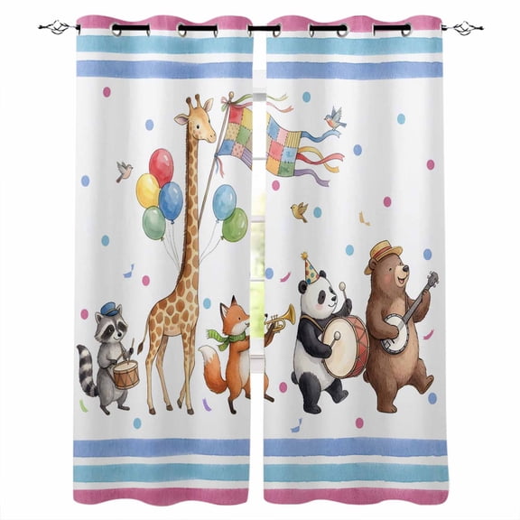Cartoon Animals Blackout Curtains for Bedroom Living Room Darkening Curtains 54 Inch Long Modern Forest Celebration Party Short Curtain for Small Window Treatment Insulated Grommet Drapes 42"x54"x2