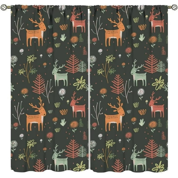 Cartoon Animals Curtains,Each Panel W21 x 63" L,Cute Deer Window Treatments for Kids Boys Girls Bedroom Living Room Nursery Window Drapes 2 Panel Set,Total Size 42" x 63"