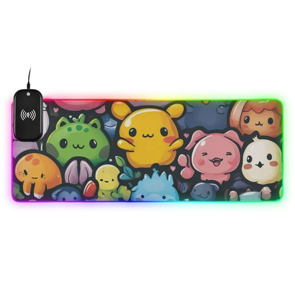 Cartoon Animals Cute Wireless Charging RGB Gaming Mouse Pad Large Keyboard Mat Rubber Base 13 Light Modes