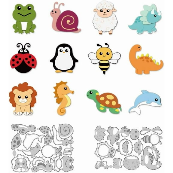 Cartoon Animals Cutting Dies Carbon Steel Die Cuts for Card Making Embossing Tool Scrapbooking Stencils Template for DIY Crafts Album Paper Greeting Card Gift Festival Decor Silver