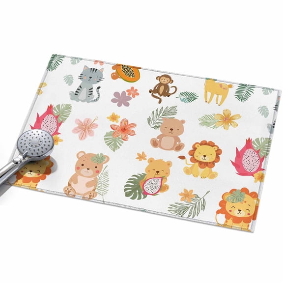 Cartoon Animals Entryway Rug 2x3ft Washable Non Slip Bathroom Rug Indoor Floor Front Door Mat Funny Lions Camels Tropical Monstera Plants Rectangle Area Rugs Carpet for Kitchen Office Dining Room