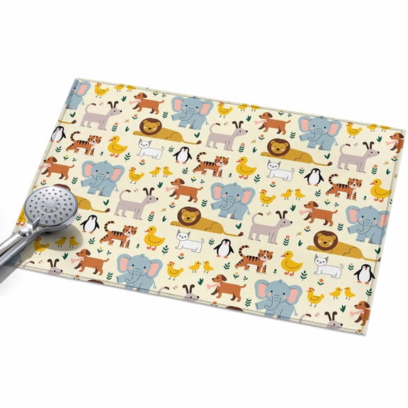 Cartoon Animals Entryway Rug 2x3ft Washable Non Slip Bathroom Rug Low Pile Indoor Floor Front Door Mat Cute Dog Tigers Elephants Lions Cat Rectangle Area Rugs Carpet for Kitchen Office Dining Room