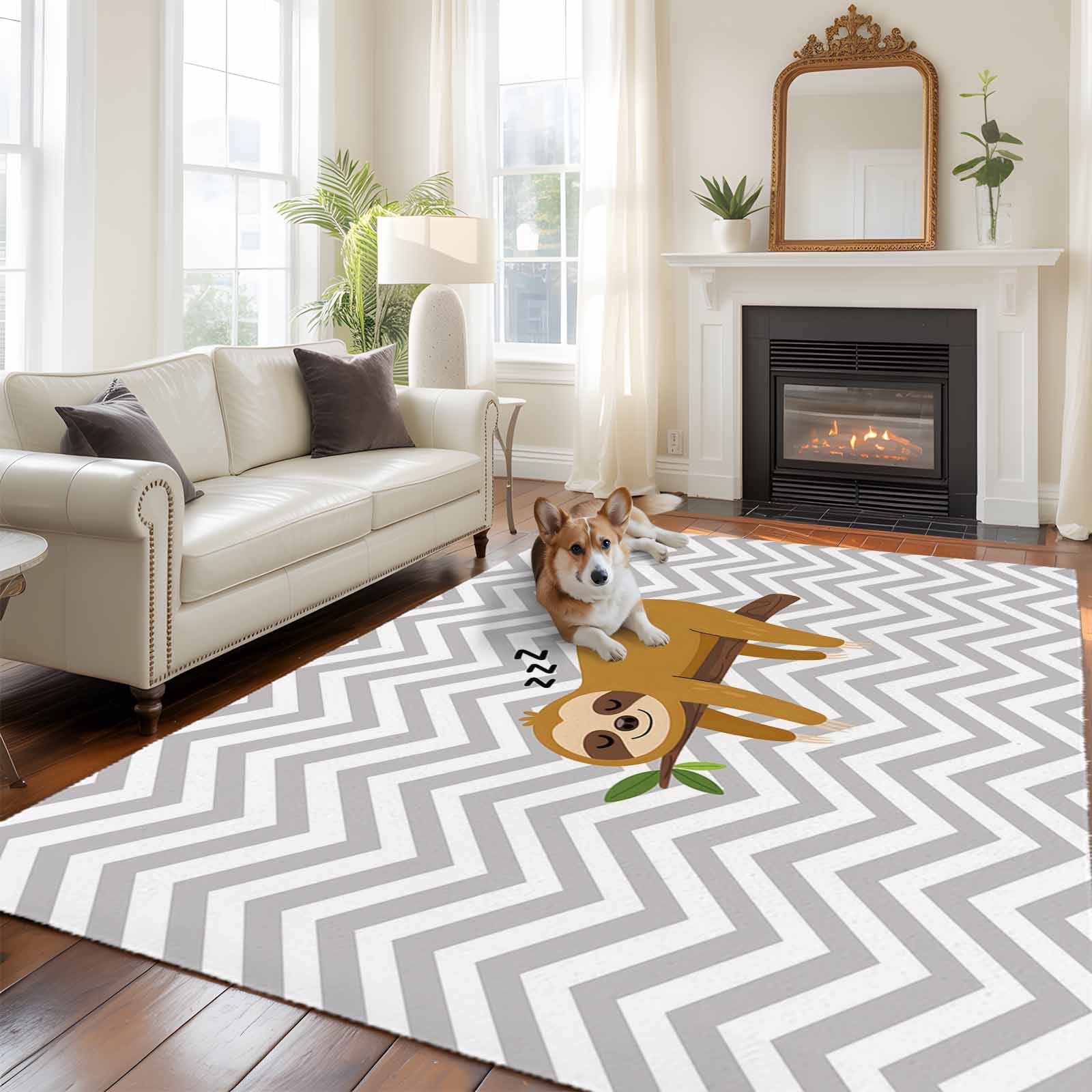 Cartoon Animals Large Area Rugs 8x10 ft Brown Sleeping Lazy Sloths Grey ...
