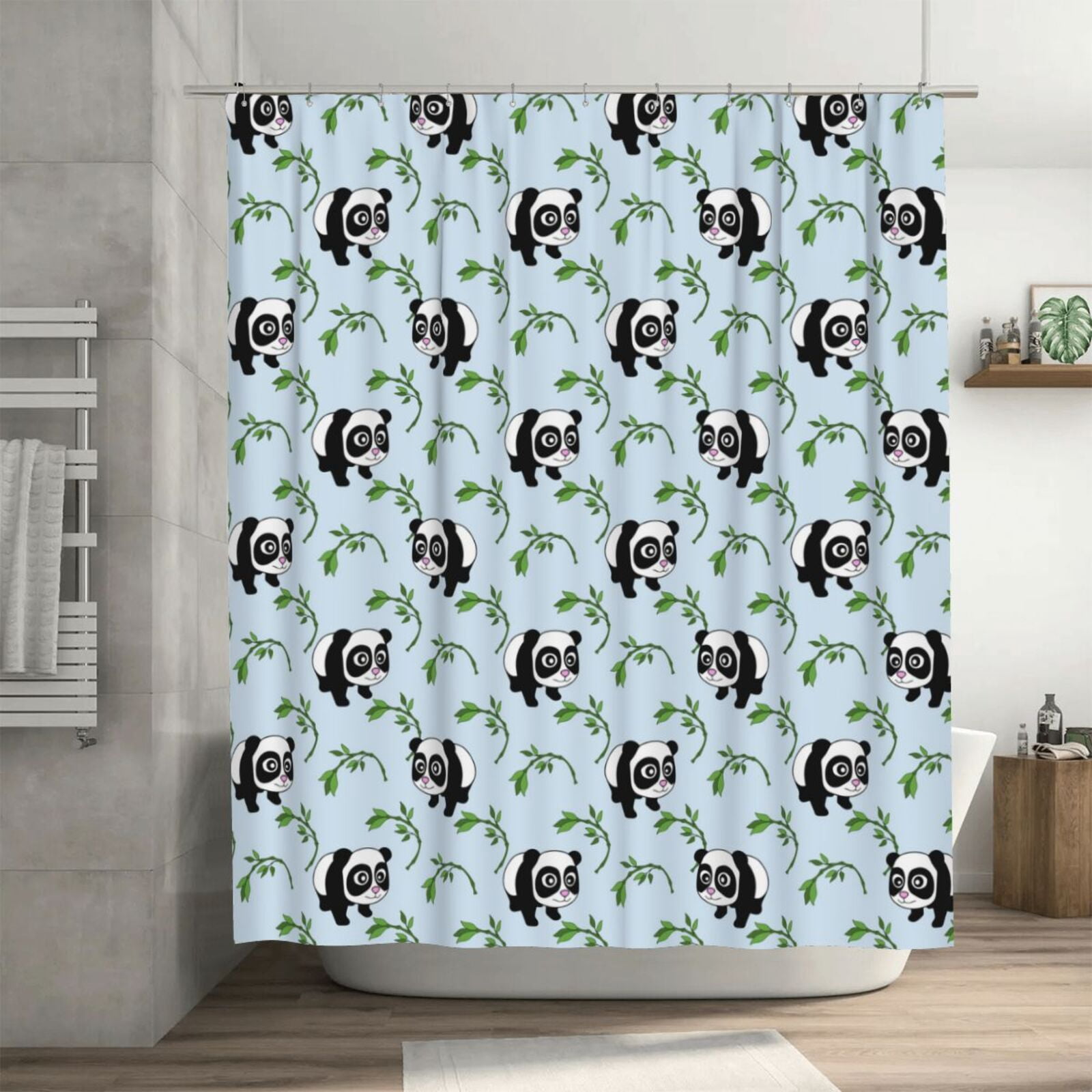 Cartoon Animals Panda Pattern Shower Curtain, Green Bamboo Waterproof ...