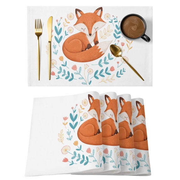 Cartoon Animals Placemats Set of 12 Watercolor Flower Leaf Plant Place Mats Indoor Wipeable Table Mats Washable Cloth Dining Table Placemats for Kitchen Holiday Party Home Decor 13x19 Inch