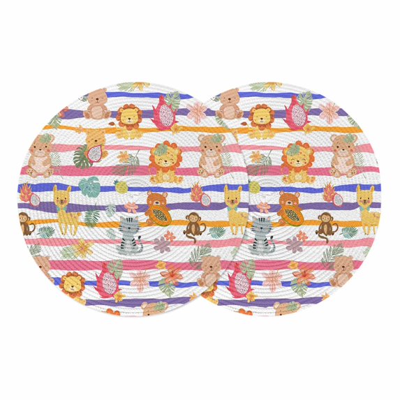 Cartoon Animals Round 13 Inch Placemats Set of 2, Funny Lions Camels ...