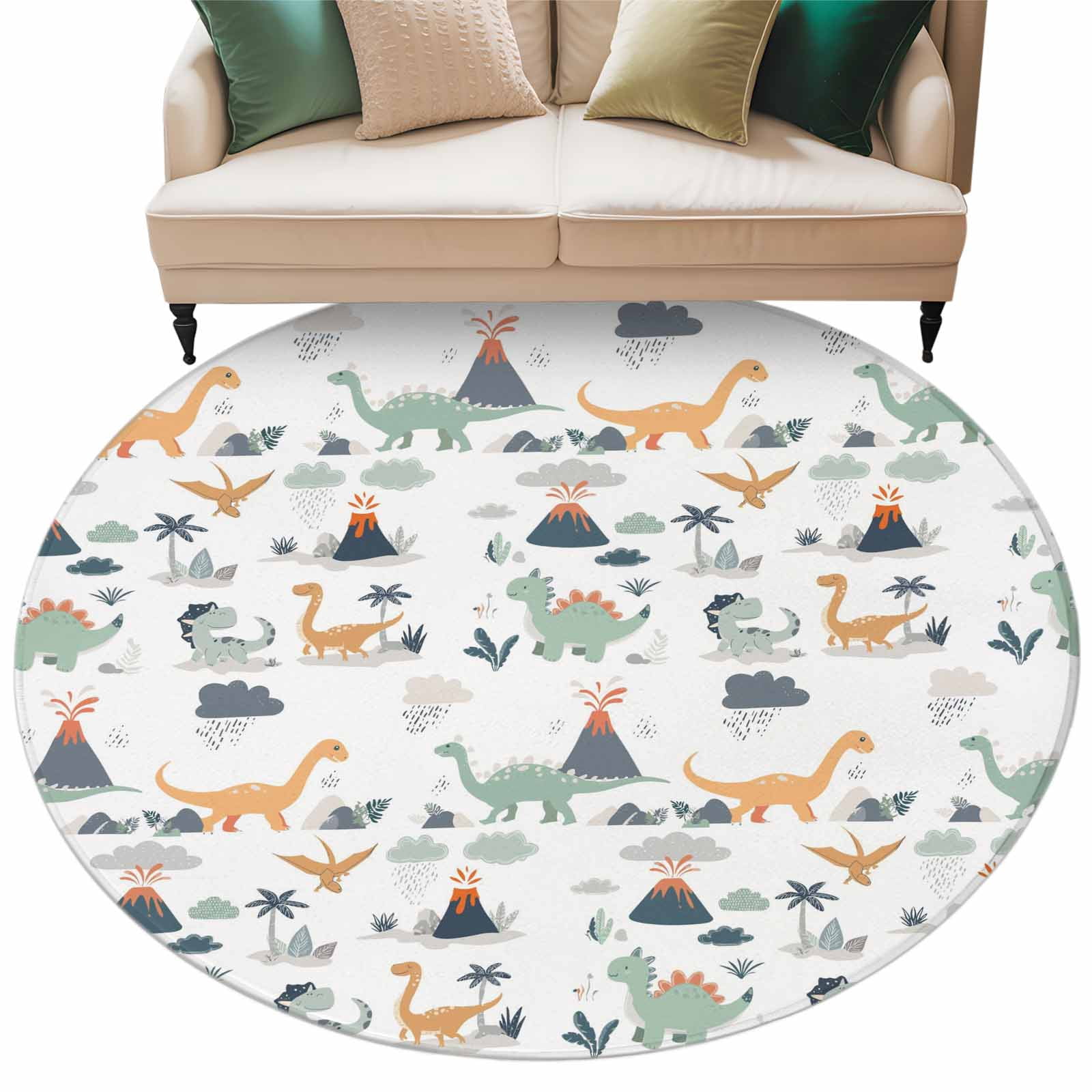 Cartoon Animals Round Rug 7ft Washable Circle Rugs Non Slip Funny ...