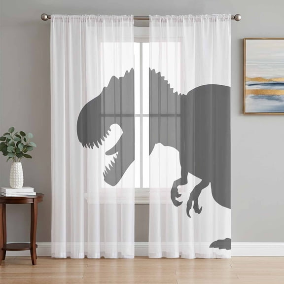 Cartoon Animals Sheer Curtains 72 Inch Length 2 Panels Set, Funny Minimalism Grey Silhouettes Voile Window Treatment Rod Pocket Curtains Sheers Drapes for Bedroom/Living Room/Kitchen 52"x72"x2