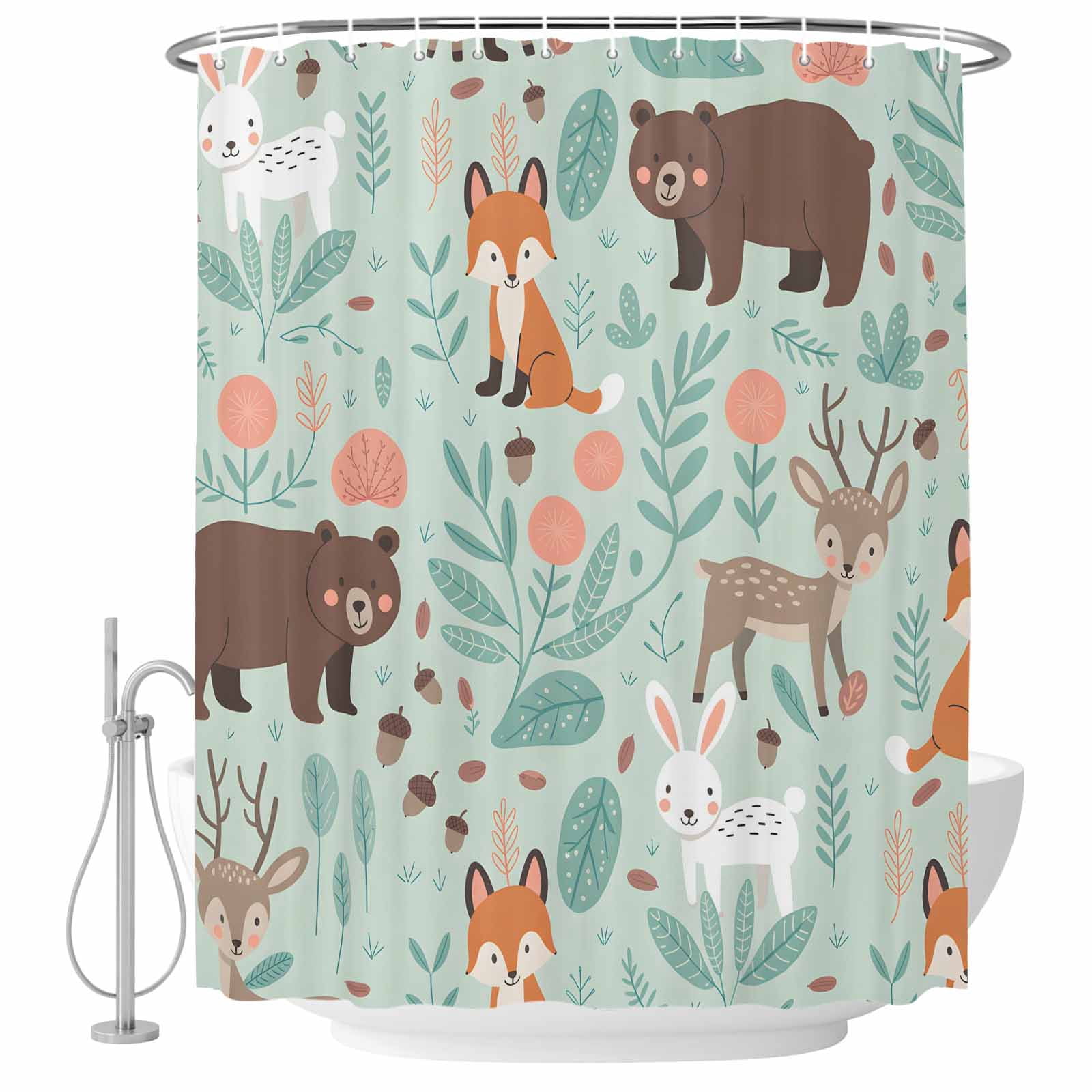 Cartoon Animals Shower Curtain Set - 48" x 72" Washable Bathtub Curtain ...