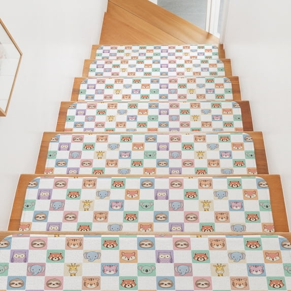 Cartoon Animals Stair Treads Non Slip for Steps Elephants Foxes Tiger ...