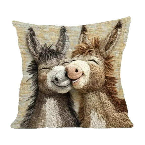 Cartoon Animals Throw Pillow Covers 18 x 18 Inch 2D Printed Embroidery Decorative Pillow Cases for Couch Sofa Bed Kids Room Decor