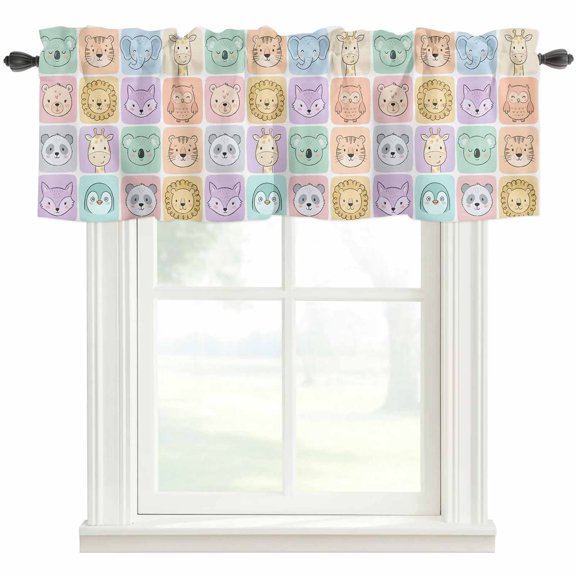Cartoon Animals Valances for Windows Farmhouse Kitchen Curtains Valances Rod Pocket Valance Curtains for Windows Modern Cute Elephant Lion Koala Fox Window Valances for Bathroom Bedroom 60"x18"