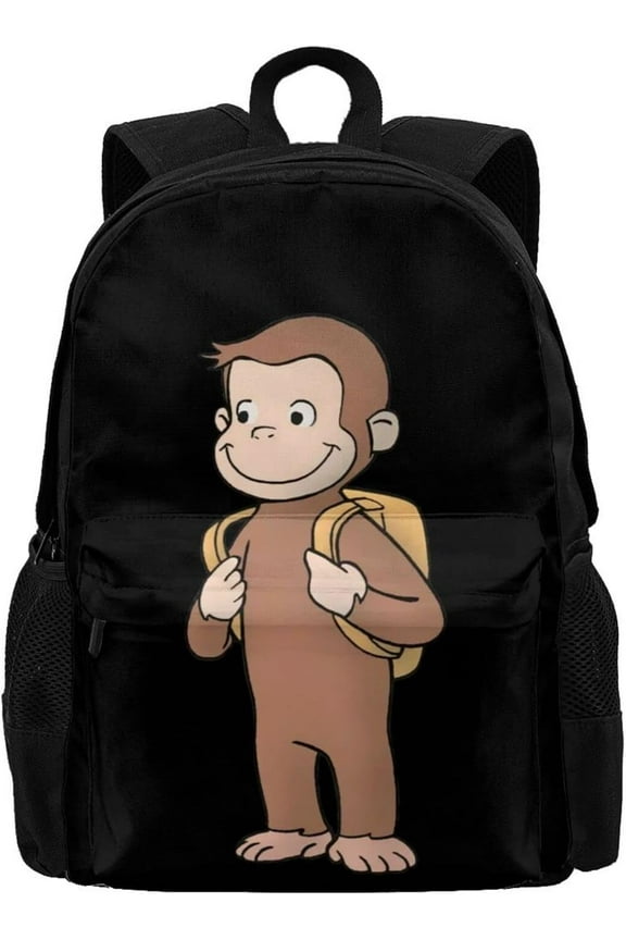 Cartoon Anime Daypack Curious George (1) Popular Backpack Stylish Rucksack Lightweight Large Capacity For Adults and Men Black