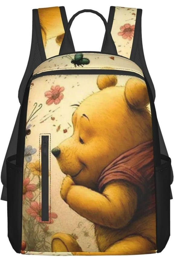 Cartoon Anime Daypack Winnie the Pooh 2 Popular Backpack Stylish Rucksack Lightweight Large Capacity Backpack Adult Unisex Black