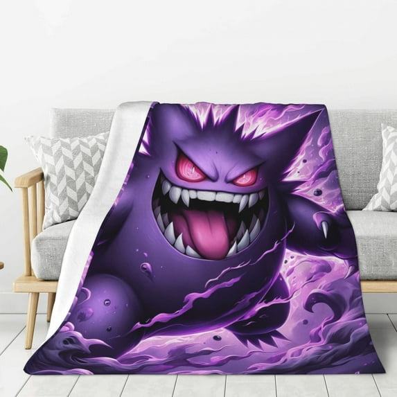 Cartoon Anime Gengar Print Cozy Plush Blanket, Super Soft and Comfortable for All Seasons, Suitable for Sofa Bedroom Office and Travel, 60" x 50"