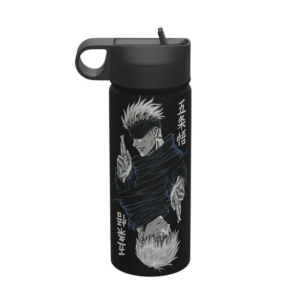 Cartoon Anime Jujutsu Kaisen 18oz Insulated Stainless Steel Wide Mouth Water Bottle With Straw, Portable Leak Proof Drinking Bottle For Outdoor Office Travel School