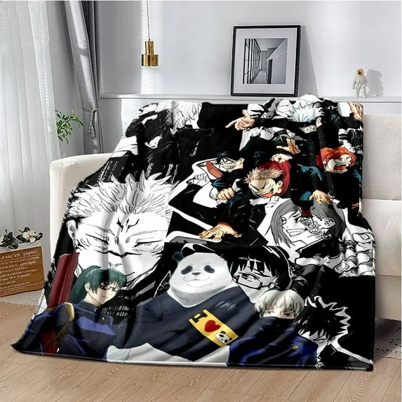Cartoon Anime Jujutsu Kaisen Throws Blanket Super Soft Featuring Yuji,Megumi,obara and Satoru Gojo Blanket for Travel Beding Bed