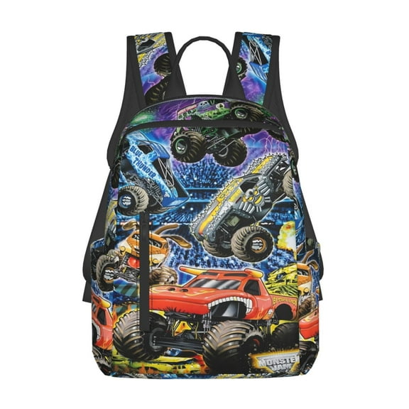 Cartoon Anime Monster Truck Jam Backpack - Travel School Daypack Laptop Pocket Lightweight Durable Bookbag