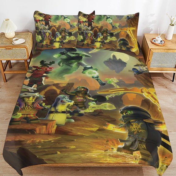 Cartoon Anime Ninjago Cartoon Thickened Bed 3 Pieces Set With Pillow Shams for All Seasons 102"x90"