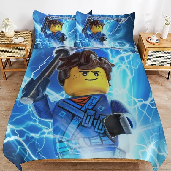 Cartoon Anime Ninjago Cartoon Thickened Bed 3 Pieces Set With Pillow Shams for All Seasons 102"x90"