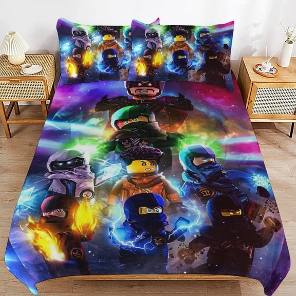 Cartoon Anime Ninjago Cartoon Thickened Bed 3 Pieces Set With Pillow Shams for All Seasons 102"x90"