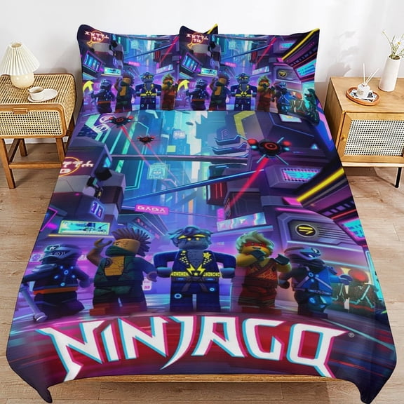 Cartoon Anime Ninjago Cartoon Thickened Bed 3 Pieces Set With Pillow Shams for All Seasons 79"x90"